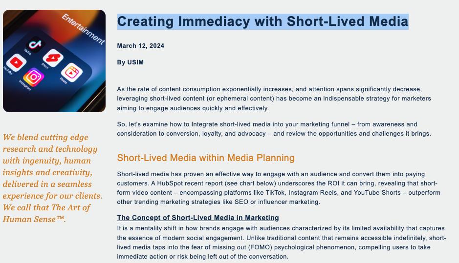 Creating Immediacy with Short-Lived Media